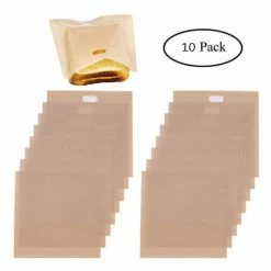 Non-Stick Teflon Toaster Bags, Reusable, Heat Resistant, Microwave BBQ Bag For Grilled Cheese Sandwiches, 10Pcs - Medium