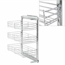 3-Tier Pull-out Kitchen Wire Basket Silver 47x25x56 Cm