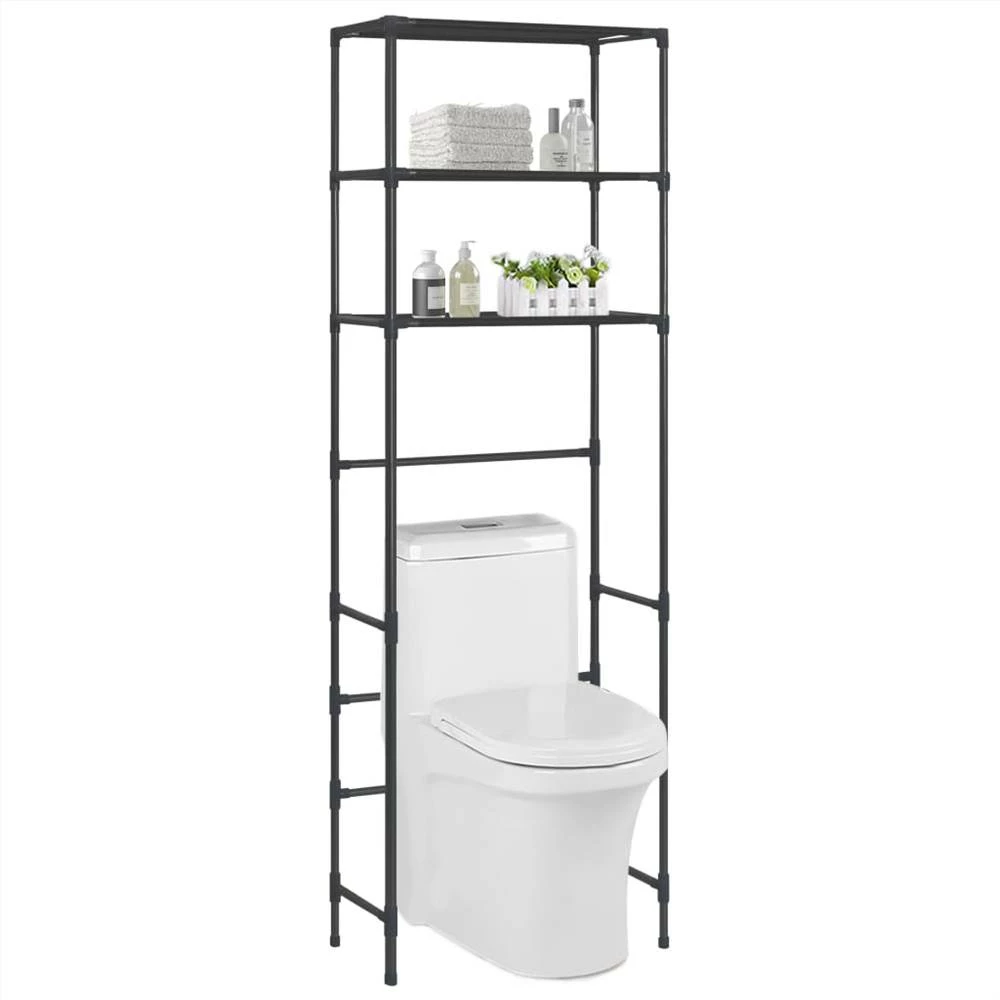 3-Tier Storage Rack Over Toilet Black 53x28x169 Cm