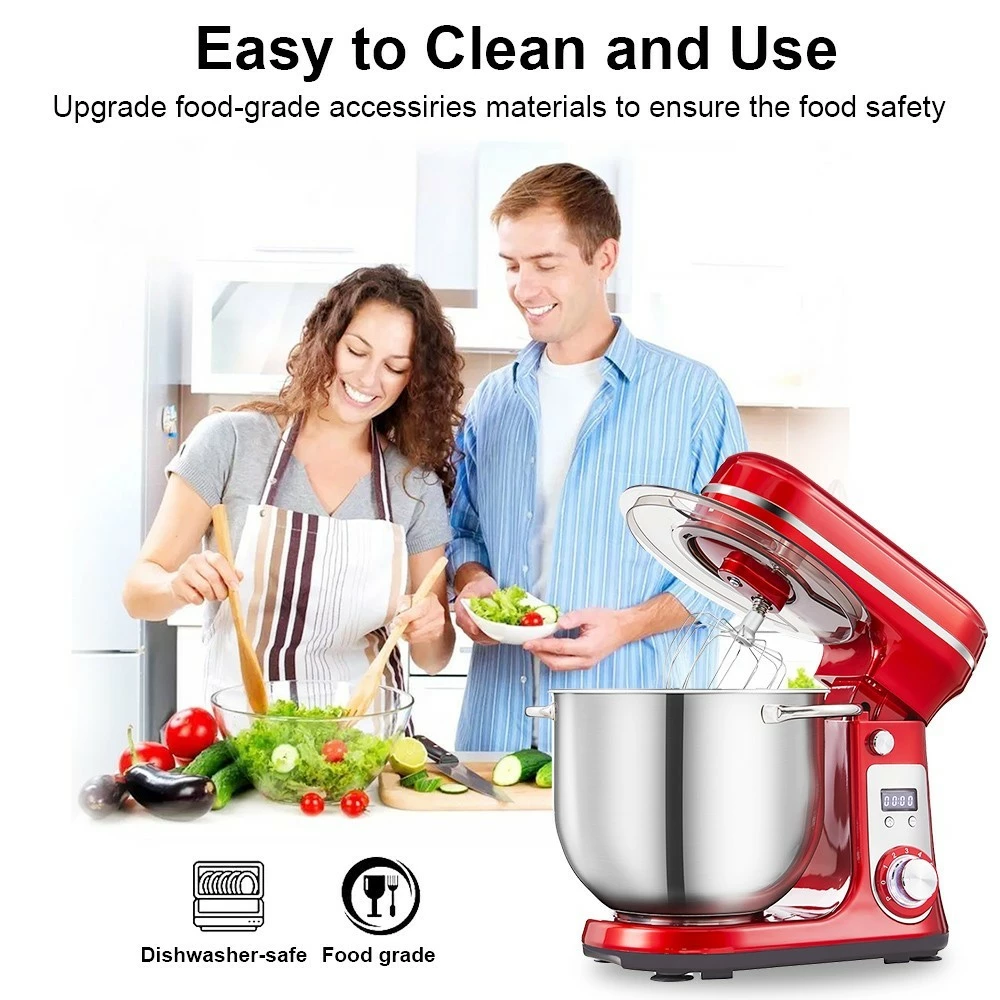 BioloMix BM601 1200W Kitchen Food Stand Mixer, Cream Egg Whisk, Cake Dough Kneader, 6L Capacity, Stainless Steel Bowl, 6-Speed, LED Display - Grey 6 BioloMix BM601 1200W Kitchen Food Stand Mixer, Cream Egg Whisk, Cake Dough Kneader, 6L Capacity, Stainless Steel Bowl, 6-Speed, LED Display - Grey - Image 4