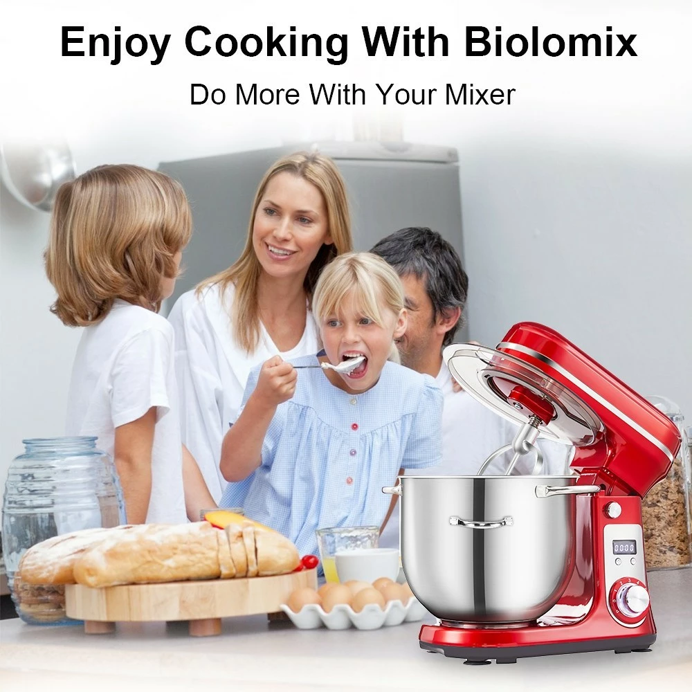 BioloMix BM601 1200W Kitchen Food Stand Mixer, Cream Egg Whisk, Cake Dough Kneader, 6L Capacity, Stainless Steel Bowl, 6-Speed, LED Display - Grey 7 BioloMix BM601 1200W Kitchen Food Stand Mixer, Cream Egg Whisk, Cake Dough Kneader, 6L Capacity, Stainless Steel Bowl, 6-Speed, LED Display - Grey - Image 5