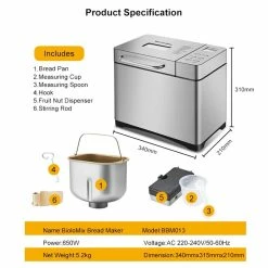 Biolomix BBM013 Stainless Steel 19 In 1 Automatic Bread Maker, 1KG Capacity, 650W Programmable Bread Machine, 3 Loaf Sizes, Fruit Nut Dispenser 13 Biolomix BBM013 Stainless Steel 19 In 1 Automatic Bread Maker, 1KG Capacity, 650W Programmable Bread Machine, 3 Loaf Sizes, Fruit Nut Dispenser -Wltoys Shop Biolomix BBM013 Stainless Steel 19 In 1 Automatic Bread Maker 519465 5