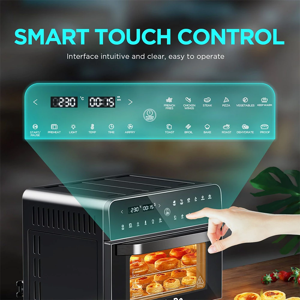 Calmdo CD-AF25EU 12 In 1 Smart Air Fryer Toaster Oven 25L Extra-Large 1800W 12 Preset Functions With 4-layer Grill LED Digital Touch Screen - Black 4 Calmdo CD-AF25EU 12 In 1 Smart Air Fryer Toaster Oven 25L Extra-Large 1800W 12 Preset Functions With 4-layer Grill LED Digital Touch Screen - Black - Image 2