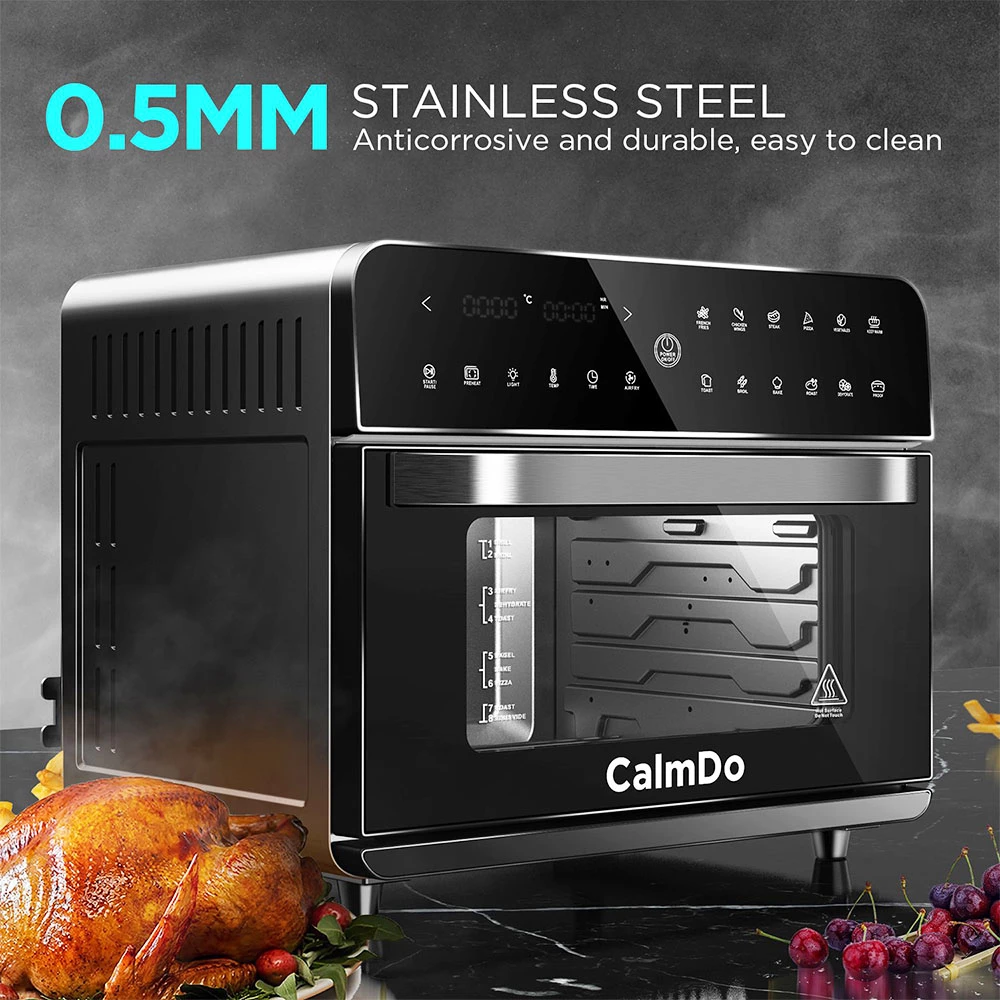 Calmdo CD-AF25EU 12 In 1 Smart Air Fryer Toaster Oven 25L Extra-Large 1800W 12 Preset Functions With 4-layer Grill LED Digital Touch Screen - Black 6 Calmdo CD-AF25EU 12 In 1 Smart Air Fryer Toaster Oven 25L Extra-Large 1800W 12 Preset Functions With 4-layer Grill LED Digital Touch Screen - Black - Image 4