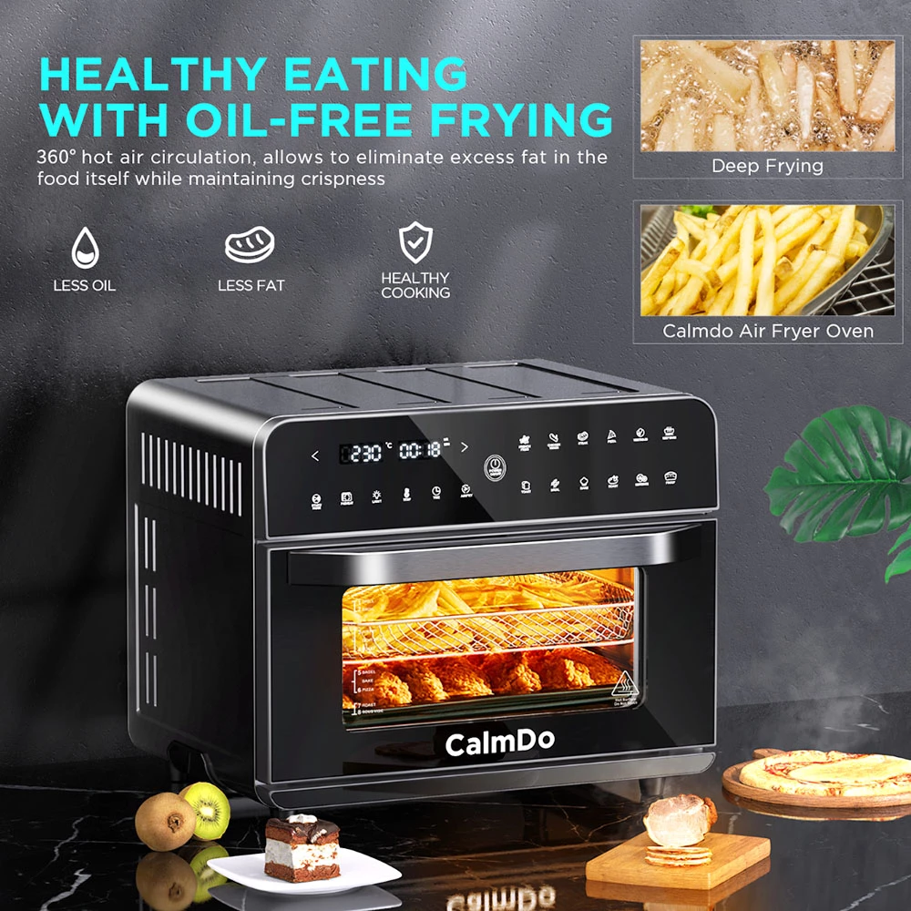 Calmdo CD-AF25EU 12 In 1 Smart Air Fryer Toaster Oven 25L Extra-Large 1800W 12 Preset Functions With 4-layer Grill LED Digital Touch Screen - Black 8 Calmdo CD-AF25EU 12 In 1 Smart Air Fryer Toaster Oven 25L Extra-Large 1800W 12 Preset Functions With 4-layer Grill LED Digital Touch Screen - Black - Image 6