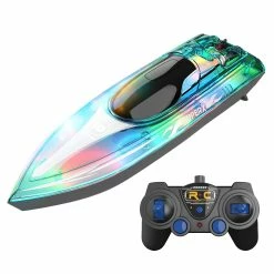 Flytec V555 2.4GHz Racing RC Boats 15KM/H With Transparent Cover And Bright LED Light Effect - Green Three Batteries