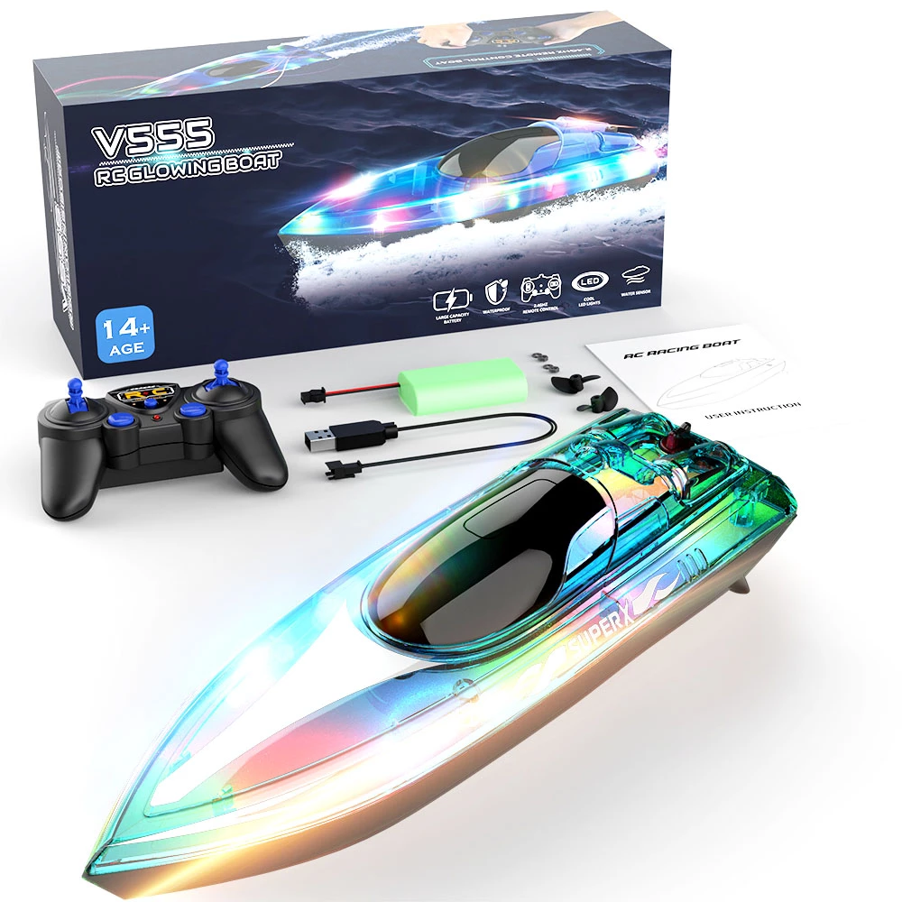 Flytec V555 2.4GHz Racing RC Boats 15KM/H With Transparent Cover And Bright LED Light Effect - Green Three Batteries 8 Flytec V555 2.4GHz Racing RC Boats 15KM/H With Transparent Cover And Bright LED Light Effect - Green Three Batteries - Image 6