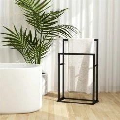 Freestanding Towel Rack Black 48x24x78.5 Cm Steel