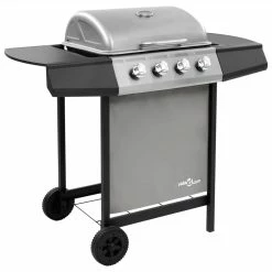 Gas BBQ Grill With 4 Burners Black And Silver