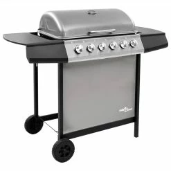 Gas BBQ Grill With 6 Burners Black And Silver
