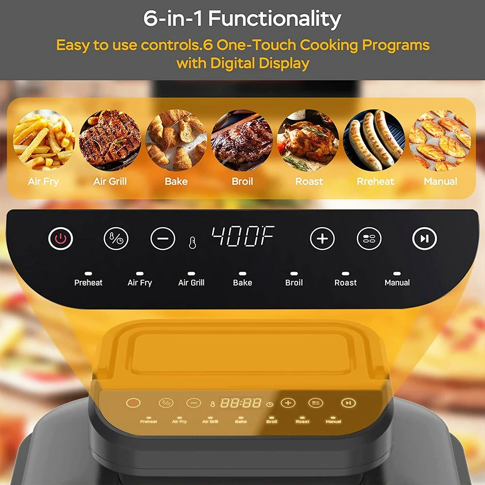Geek Chef GFG06 7 In 1 Air Fryer Electric Indoor Grill Combo, 1500W Power, 6QT Capacity, Preset Function, Removable Non-Stick Plate, 60min Timer 6 Geek Chef GFG06 7 In 1 Air Fryer Electric Indoor Grill Combo, 1500W Power, 6QT Capacity, Preset Function, Removable Non-Stick Plate, 60min Timer - Image 4