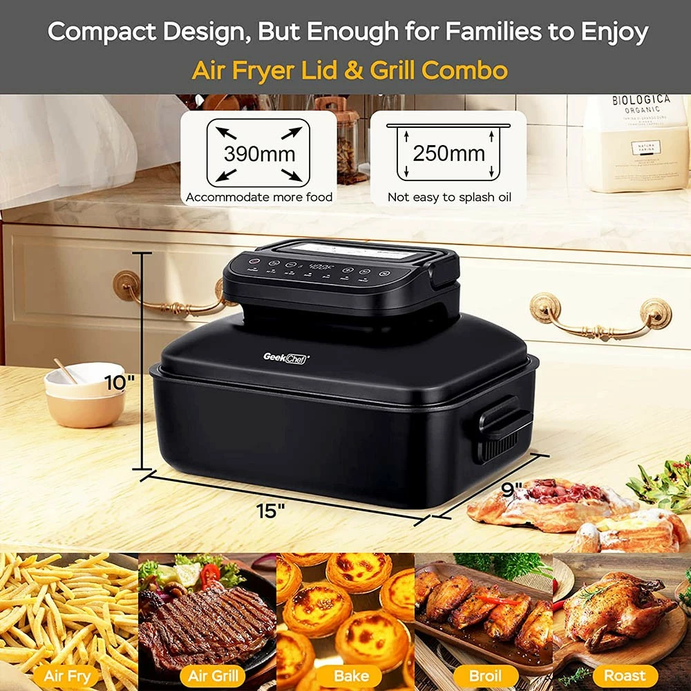 Geek Chef GFG06 7 In 1 Air Fryer Electric Indoor Grill Combo, 1500W Power, 6QT Capacity, Preset Function, Removable Non-Stick Plate, 60min Timer 8 Geek Chef GFG06 7 In 1 Air Fryer Electric Indoor Grill Combo, 1500W Power, 6QT Capacity, Preset Function, Removable Non-Stick Plate, 60min Timer - Image 6