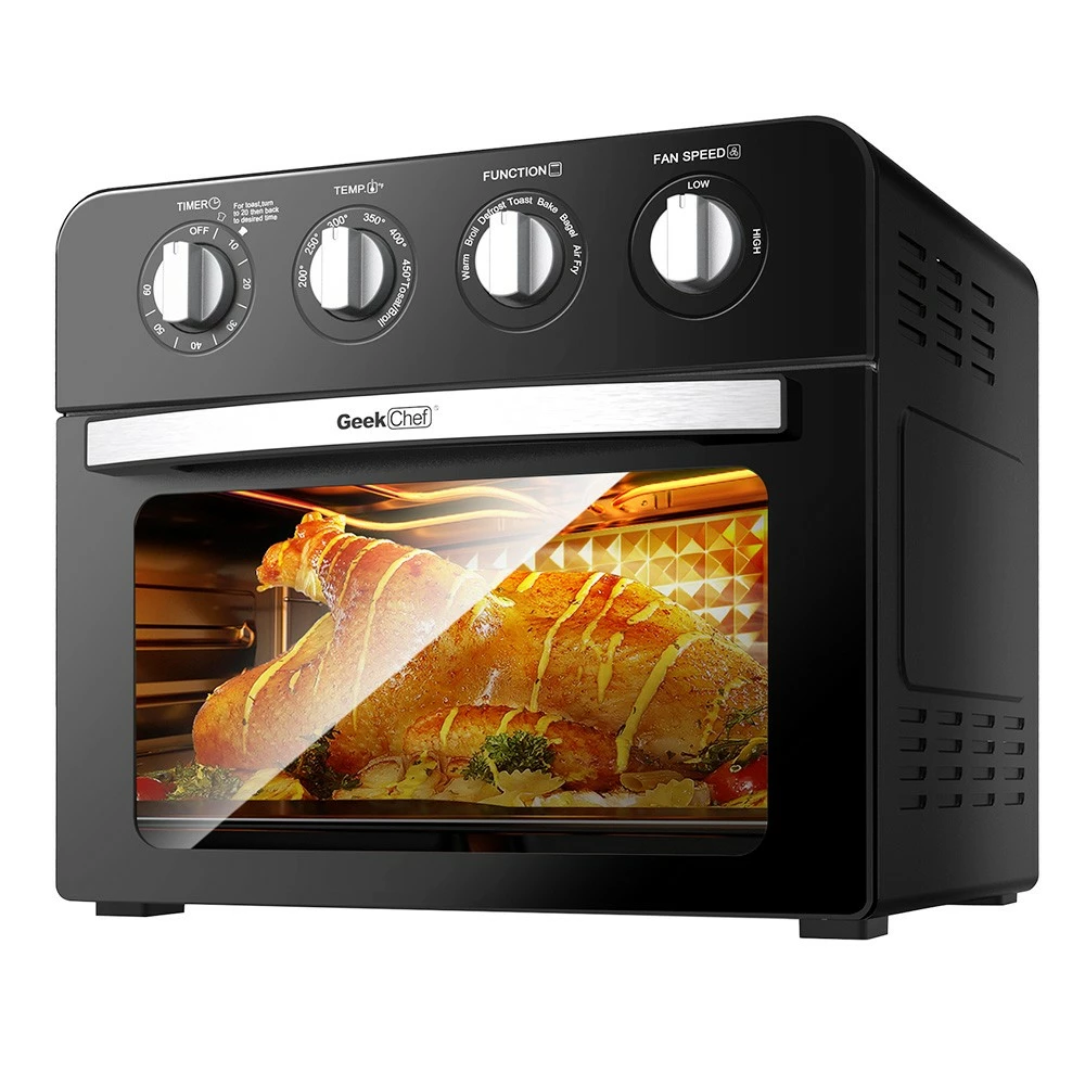 Geek Chef GTO23PB 7 In 1 Air Fryer Oven, 1700W Power, 6 Slice 24.5QT Air Fryer Toaster Oven Combo, 3 Rack Positions 3 Geek Chef GTO23PB 7 In 1 Air Fryer Oven, 1700W Power, 6 Slice 24.5QT Air Fryer Toaster Oven Combo, 3 Rack Positions