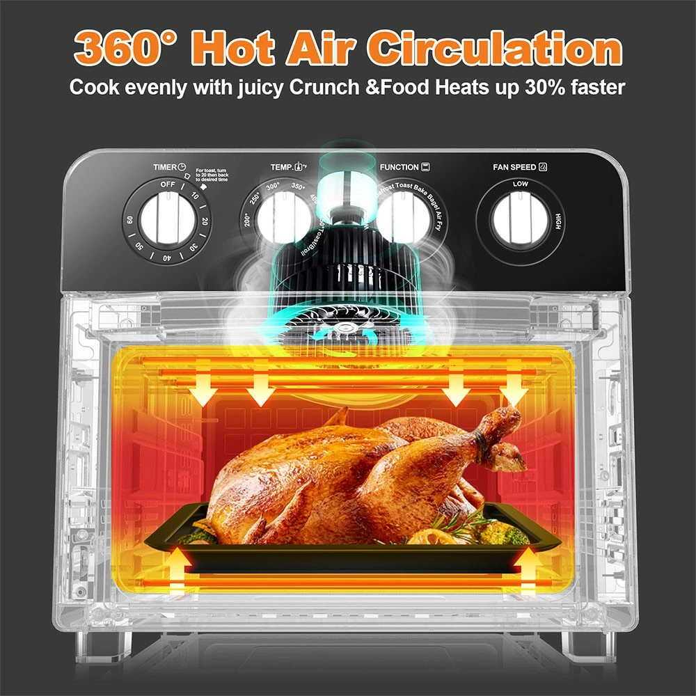 Geek Chef GTO23PB 7 In 1 Air Fryer Oven, 1700W Power, 6 Slice 24.5QT Air Fryer Toaster Oven Combo, 3 Rack Positions 6 Geek Chef GTO23PB 7 In 1 Air Fryer Oven, 1700W Power, 6 Slice 24.5QT Air Fryer Toaster Oven Combo, 3 Rack Positions - Image 4
