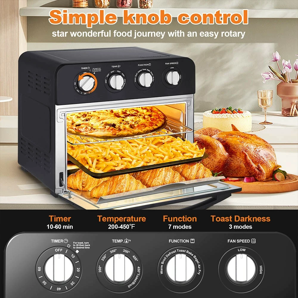 Geek Chef GTO23PB 7 In 1 Air Fryer Oven, 1700W Power, 6 Slice 24.5QT Air Fryer Toaster Oven Combo, 3 Rack Positions 8 Geek Chef GTO23PB 7 In 1 Air Fryer Oven, 1700W Power, 6 Slice 24.5QT Air Fryer Toaster Oven Combo, 3 Rack Positions - Image 6
