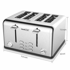 Geek Chef GTS4B-1 Toaster 4 Slice, 1650W Stainless Steel Toaster, 1.5 Inch Extra Wide Slots, Dual Control Panels, Auto Pop-Up, 6 Toasting Bread Shade Settings -Wltoys Shop Geek Chef GTS4B 1 Toaster 4 Slice 519123 4