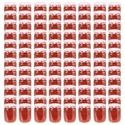 Glass Jam Jars With White And Red Lid 96 Pcs 230 Ml