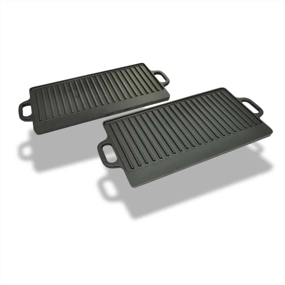 Grill Platter 2 Pcs Cast Iron Reversible 38x23 Cm