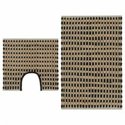 Hand-Woven Jute Bathroom Mat Set Fabric Natural And Black