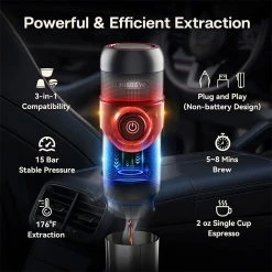 HiBREW H4 Portable Car Coffee Machine, 15 Bar Pressure, DC 12V Espresso Coffee Maker With Adapter Storage Bag Bracket -Wltoys Shop HiBREW H4 Portable Car Coffee Machine 508853 2
