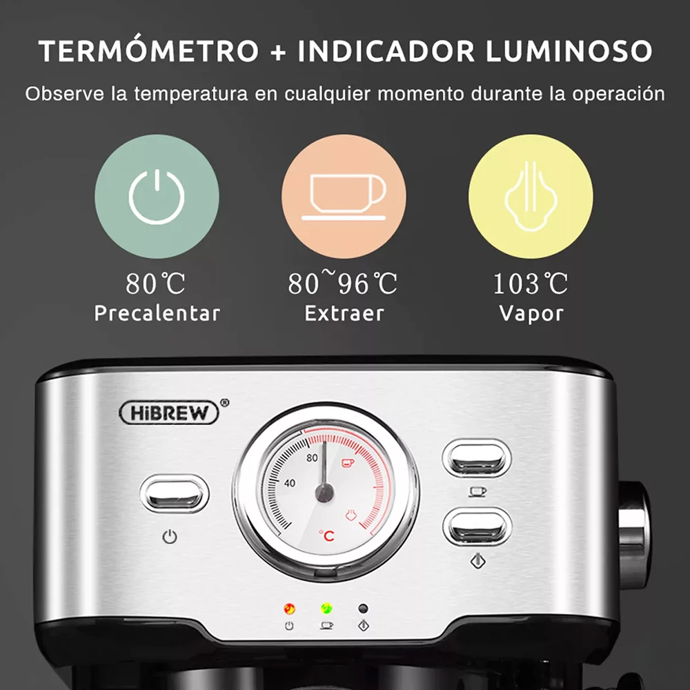 HiBREW H5 1050W Coffee Maker, 20 Bar Semi-Auto Cappuccino Espresso Coffee Machine, 1.5L Capacity, Temperature Display 4 HiBREW H5 1050W Coffee Maker, 20 Bar Semi-Auto Cappuccino Espresso Coffee Machine, 1.5L Capacity, Temperature Display - Image 2