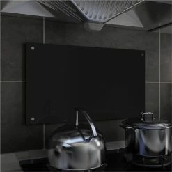 Kitchen Backsplash Black 70x40 Cm Tempered Glass