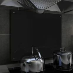 Kitchen Backsplash Black 70x60 Cm Tempered Glass