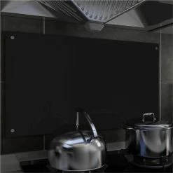 Kitchen Backsplash Black 90x50 Cm Tempered Glass