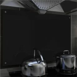 Kitchen Backsplash Black 90x60 Cm Tempered Glass