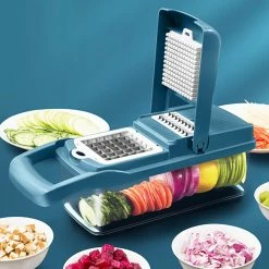 Multi-Function House-Hold Seven-Blade Dicing And Slicing Slicer - Blue