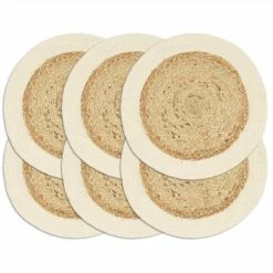 Placemats 6 Pcs Plain Natural 38 Cm Round Jute And Cotton