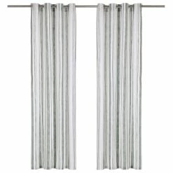 VidaXL Curtains With Metal Rings 2 Pcs Cotton 140x245 Cm Green Stripe